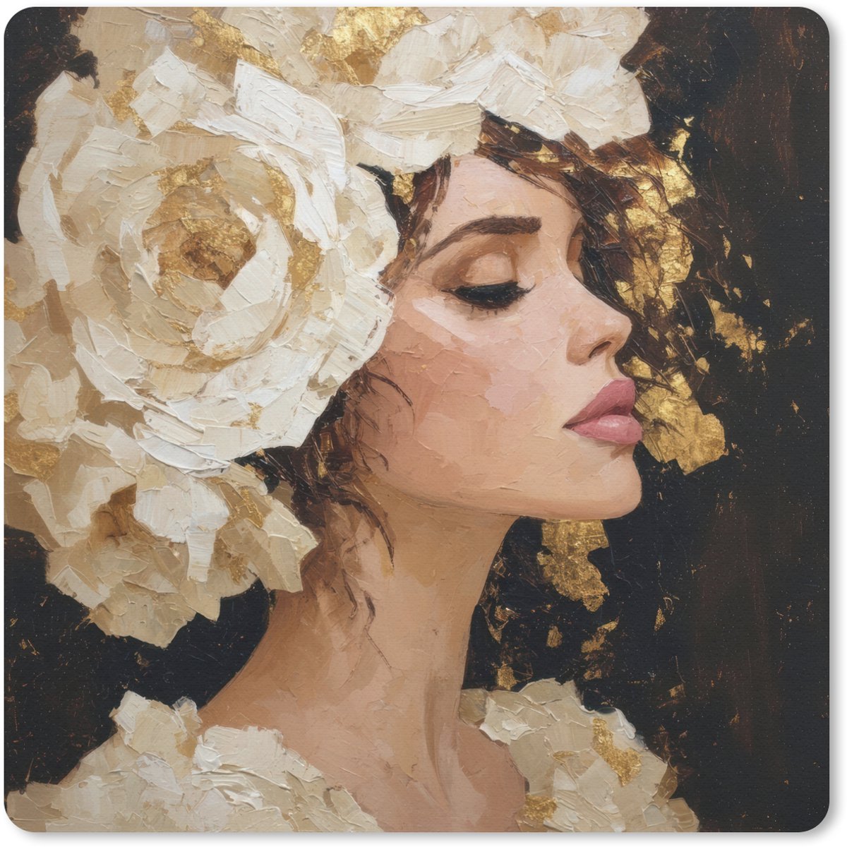 Muismat 20x20 cm - Mousepad Abstract - Vrouw - Bloemen - Wit - Muismatten