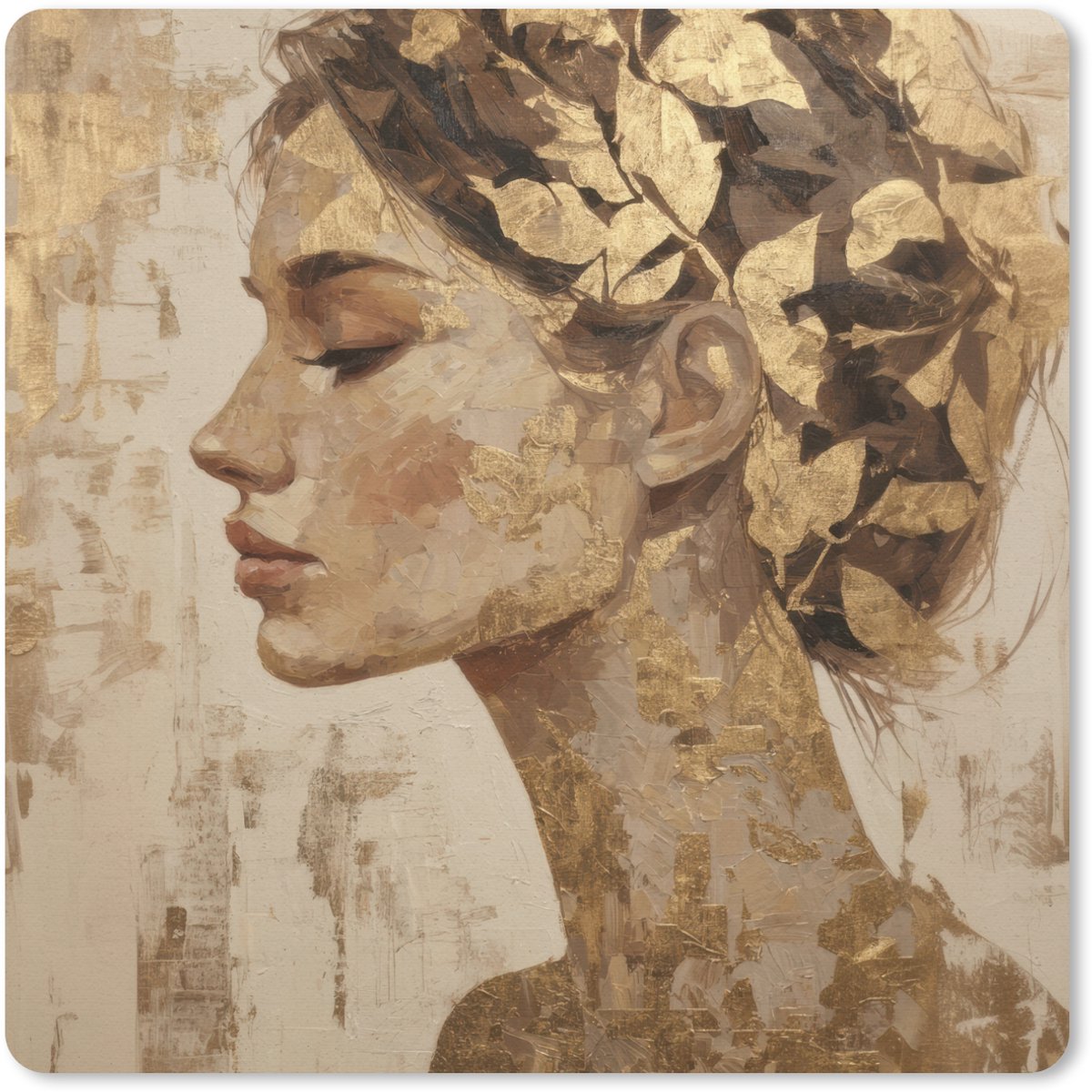 Muismat 30x30 cm - Mousepad Vrouw - Goud - Abstract - Textuur - Muismatten