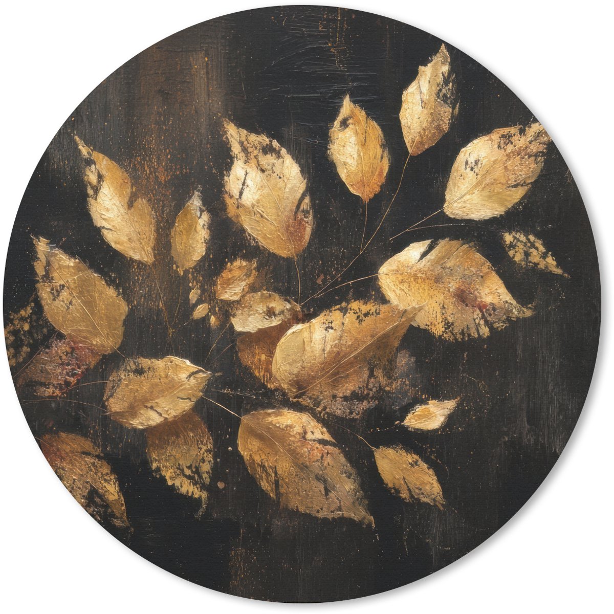 Muismat rond 30x30 cm - Mousepad Gouden Bladeren op Donkere Achtergrond - Ronde muismatten