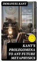 Boekomslag: Immanuel Kant's Prolegomena to Any Future Metaphysics. Een antieke studeerkamer met boeken, globes en een olielamp.