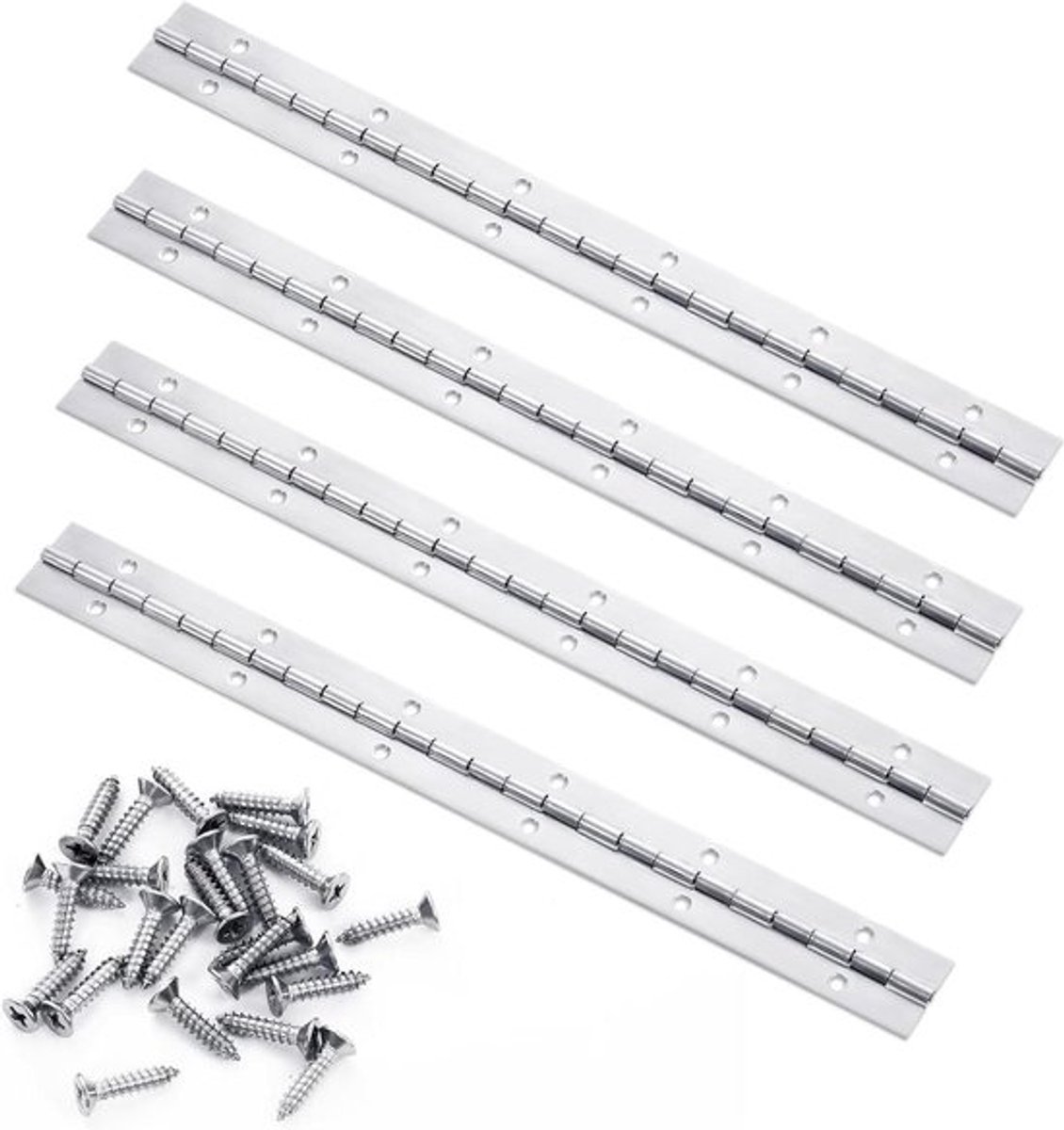 Roestvrij stalen pianoscharnieren 30 cm, set van 4 - Voor kastdeuren en piano's