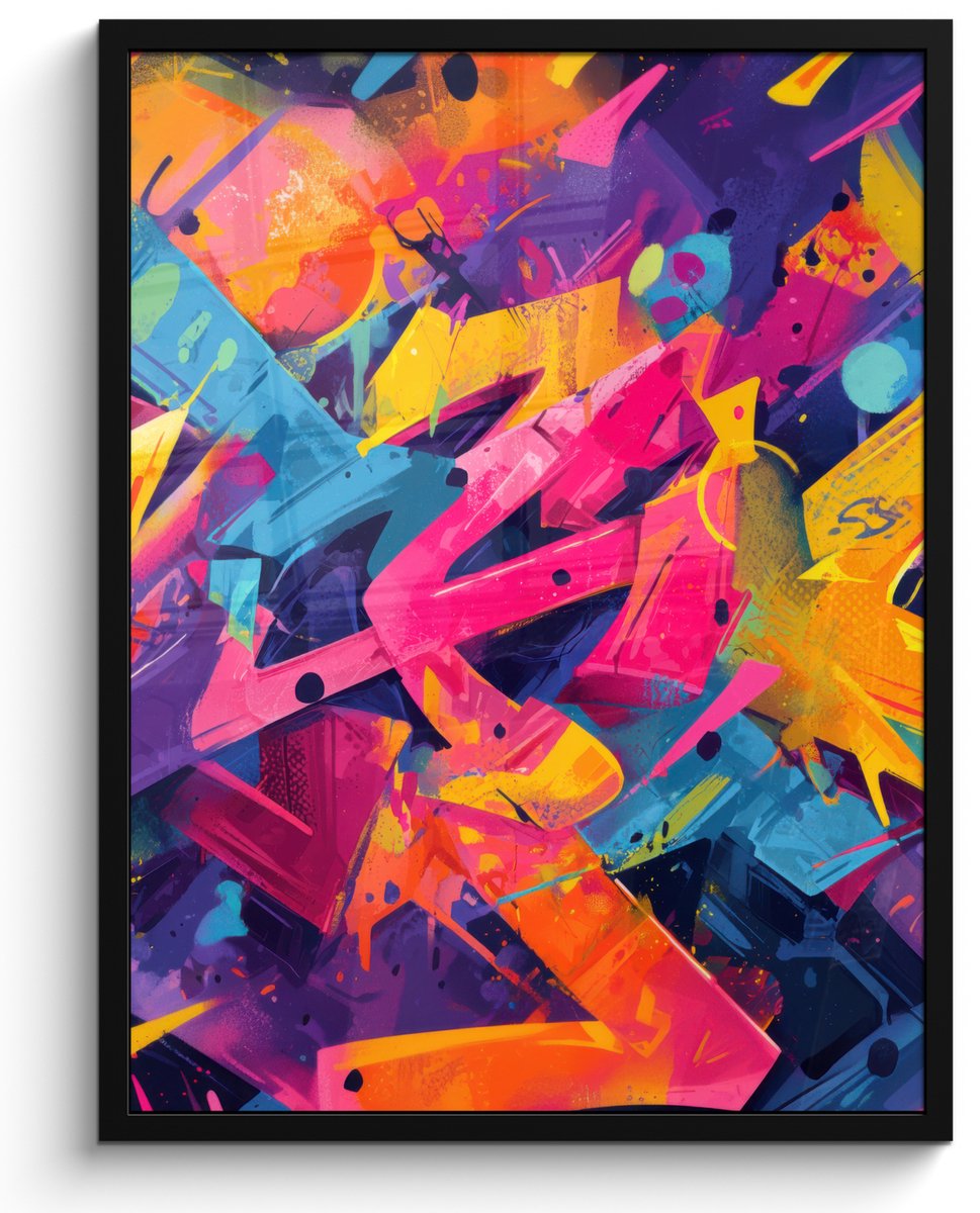FrameYourWall Poster in lijst - Fotolijst 60x80 cm - Posters - Abstract - Vormen - Kleurrijk - Posterlijst zwart - Decoratie - Wanddecoratie woonkamer - Muurdecoratie slaapkamer