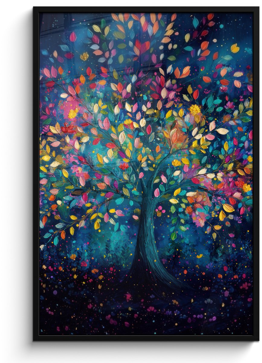 FrameYourWall Poster in lijst - Fotolijst 80x120 cm - Posters - Kleurrijk - Boom - Magisch - Abstract - Posterlijst zwart - Decoratie - Wanddecoratie woonkamer - Muurdecoratie slaapkamer