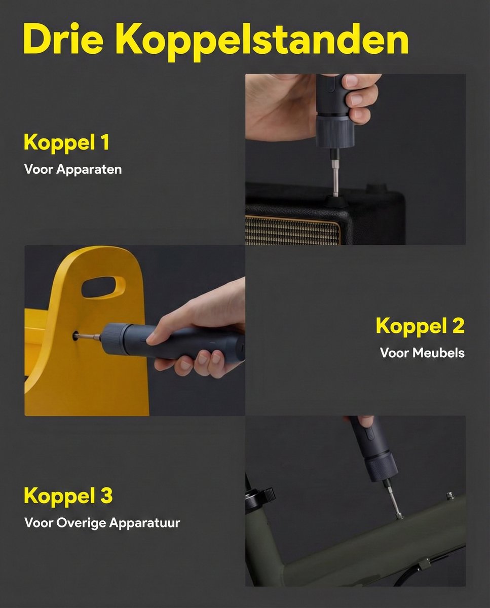 HOTO 3.6V Electric Screwdriver Kit Pro – Elektrische schroevendraaier – Draadloze schroevendraaierset – 4 Nm koppel – 3 snelheidsstanden – 25 bits – LED-verlichting – USB-C oplaadbaar – Compact doe-het-zelfgereedschap thumbnail 2
