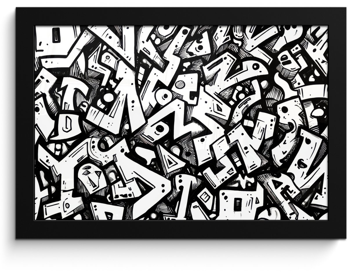 FrameYourWall Poster in lijst - Fotolijst 30x20 cm - Posters - Vormen - Letters - Graffiti - Zwart - Posterlijst zwart - Decoratie - Wanddecoratie woonkamer - Muurdecoratie slaapkamer