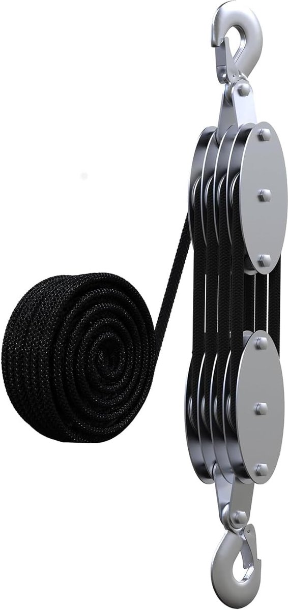 Touw om te heffen met handmatige katrol - maximaal draagvermogen 400 kg - katrol met 20 m lange Bylon-kabel - voor boot aanhanger en caravan - zwart