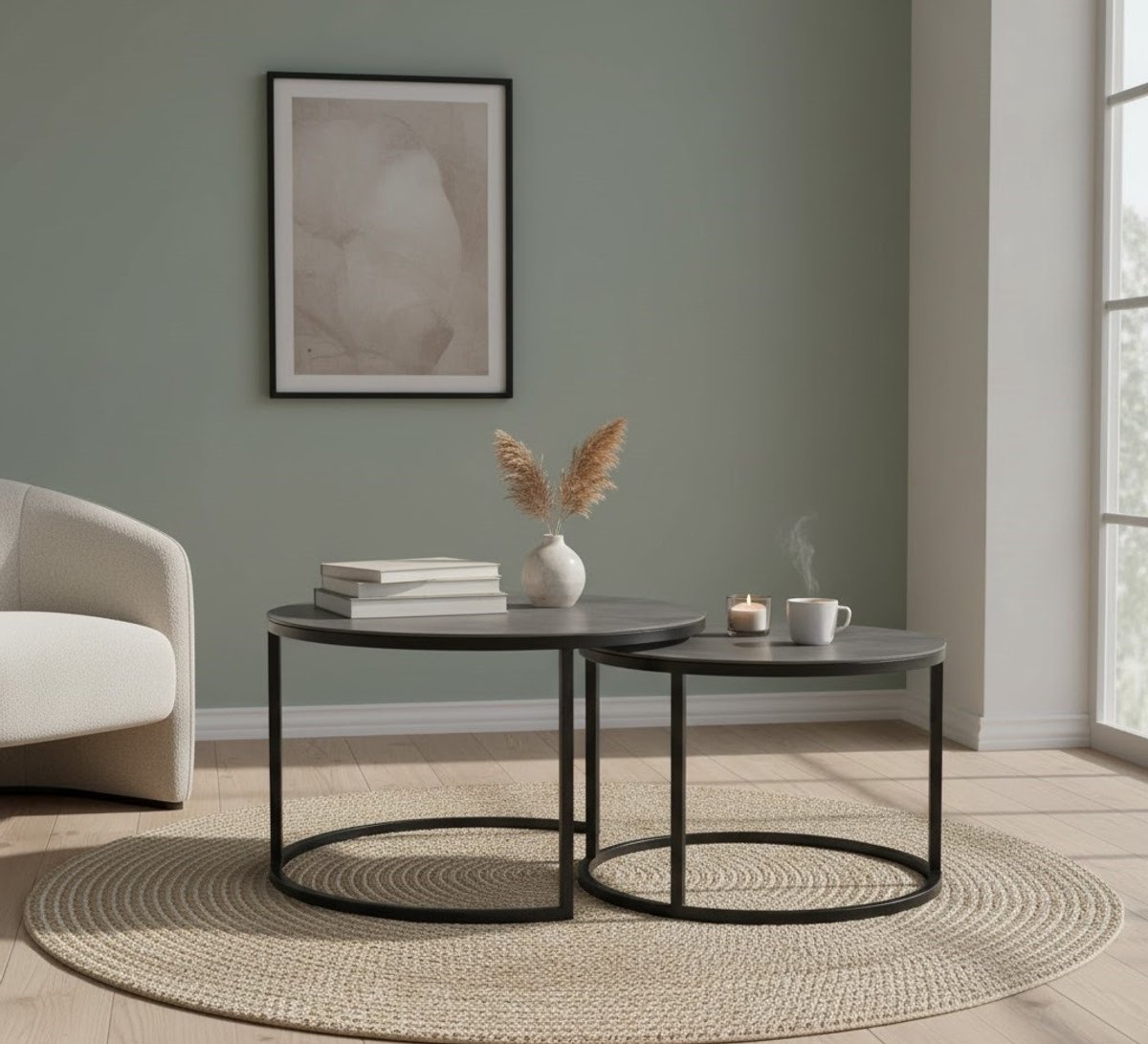 Grandio Ronde Salontafel Set – - 75x75x45 cm - Set – Stijlvolle Handgemaakte Metalen - Medahomestore