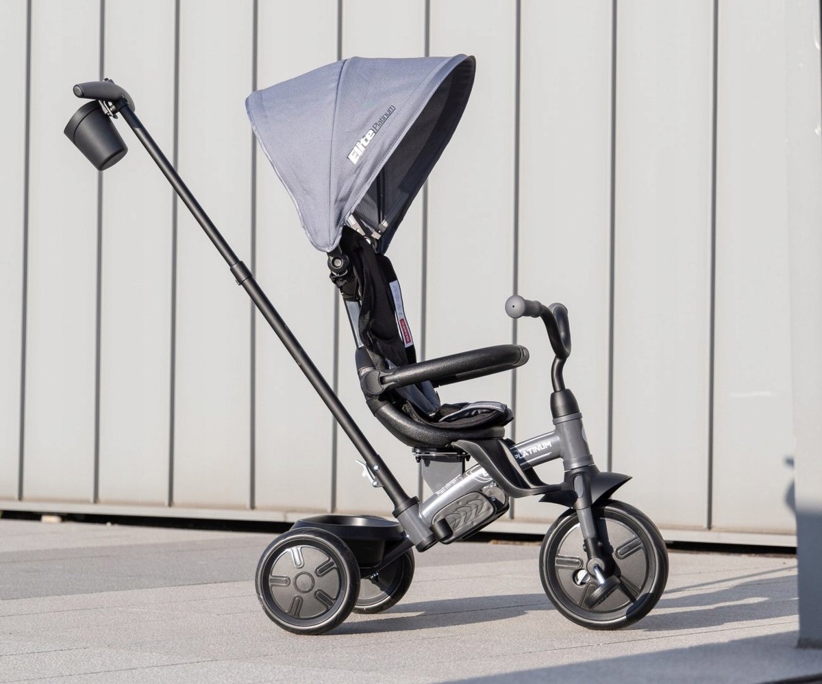 Qplay Elite Platinum Driewieler met Duwstang - Grijs