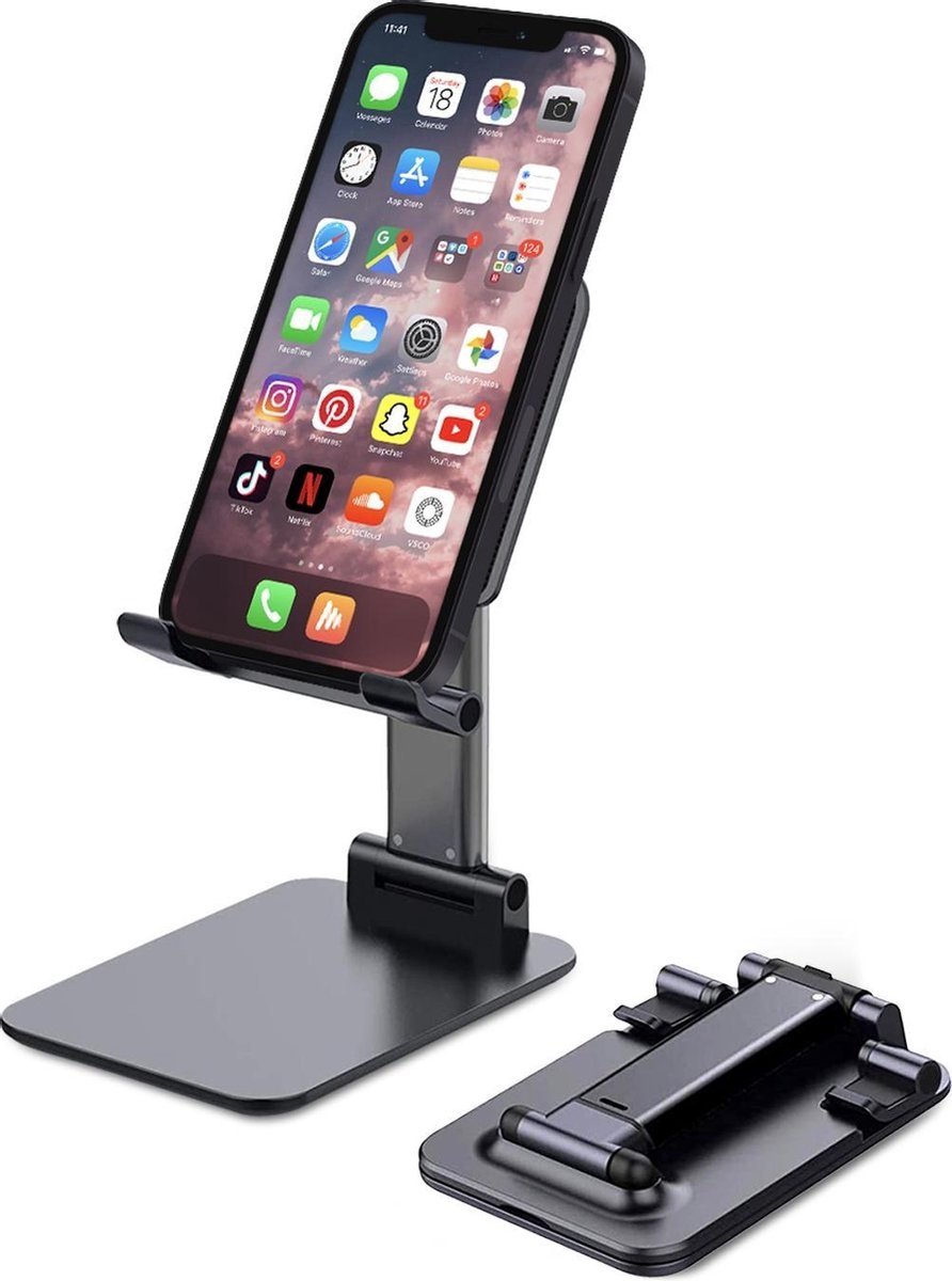 Luxyana® MTH61 Luxe Opvouwbare Telefoonhouder voor Bureau en Tafel – Ideaal als Gsm Statief - Verstelbare Telefoonstandaard – Zwart