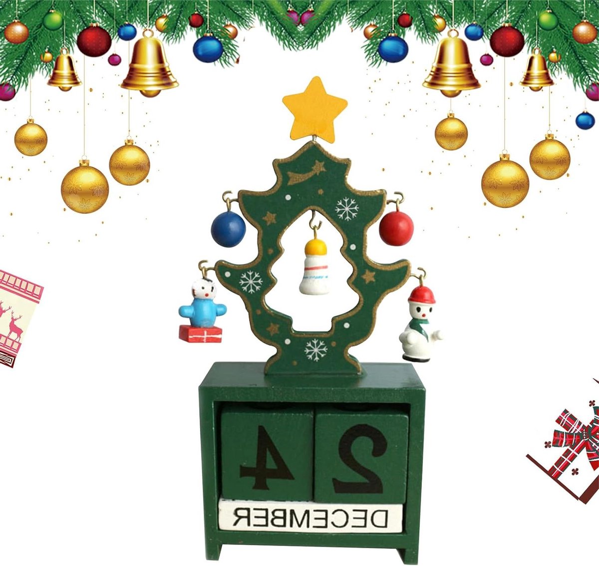 CSGoods - Houten Adventskalender voor Kerst met Aftelfunctie - Herbruikbare Blokkalender - Afneembare Tafelkalender - Kerstversiering
