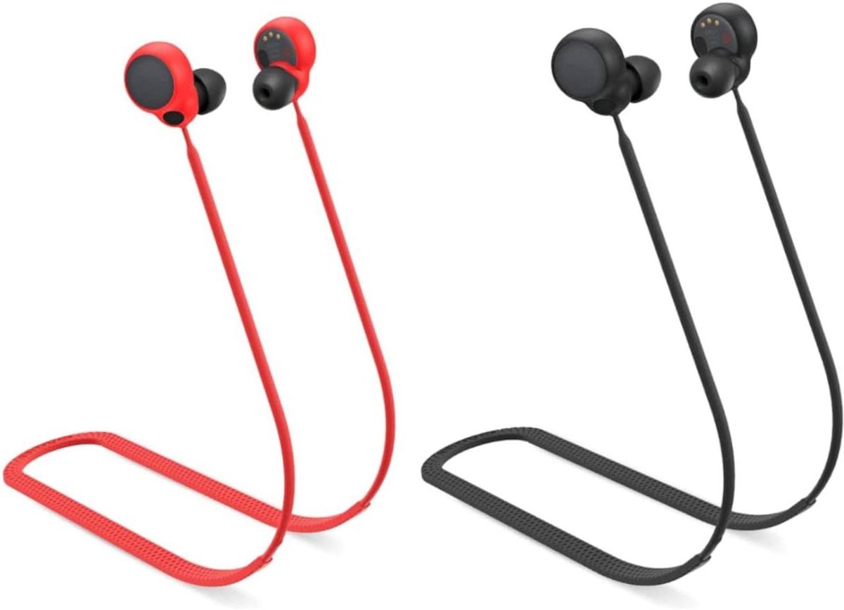 CSGoods - Anti-verliesband voor oordopjes, sportief siliconen koord, Bluetooth hoofdtelefoon accessoire met nekkussen - zwart rood.