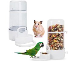 2-delige voederbak met waterdispenser voor vogels, automatische voederbak en drinkbak voor kooien, knoeivrije hangende voerbak voor papegaaien, accessoires voor parkietenkooien voor hamsters, duiven en papegaaien