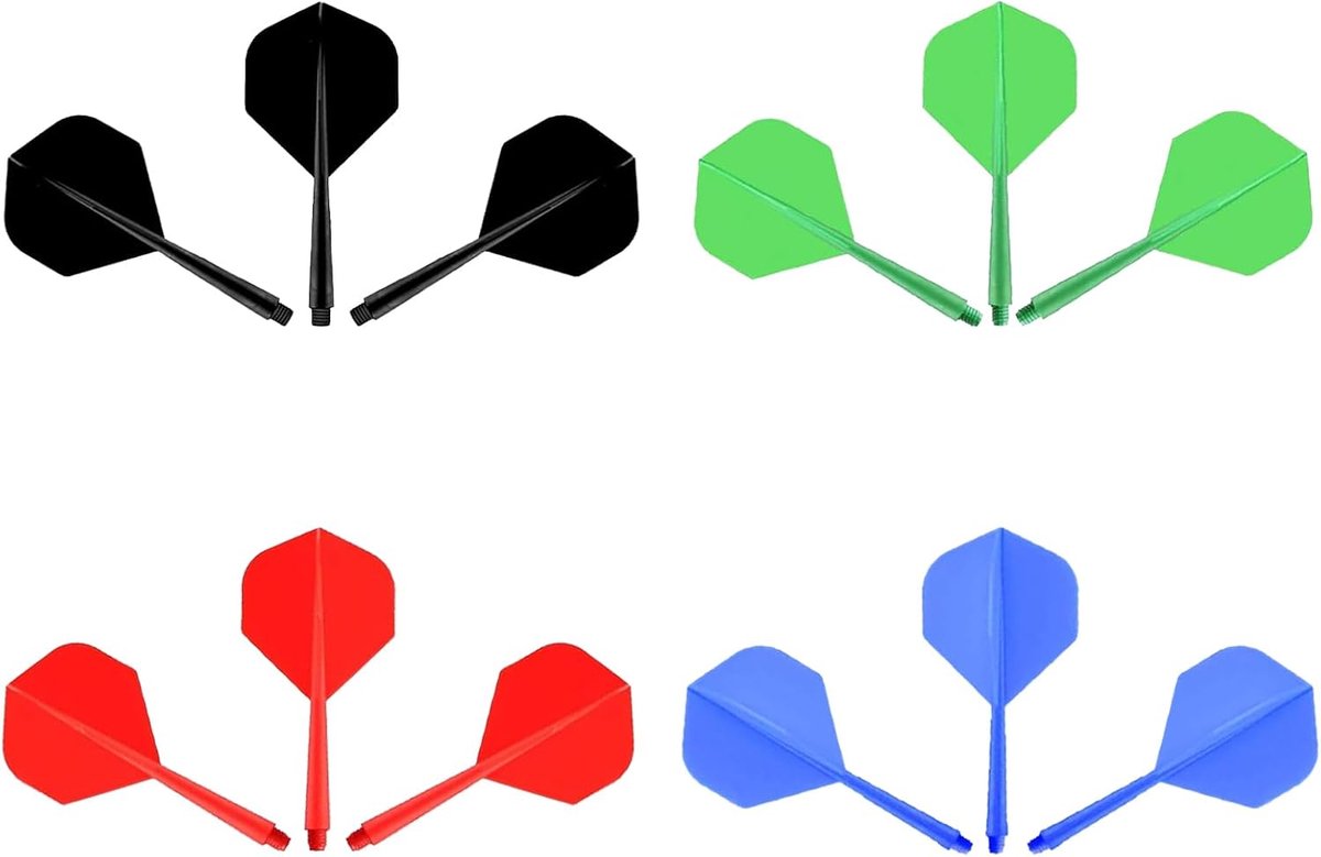 Pack van 12 dart flights met shafts - stabiele 75 mm schroefdraad - geïntegreerde dart flights en shafts - voor dartspellen (4 kleuren)