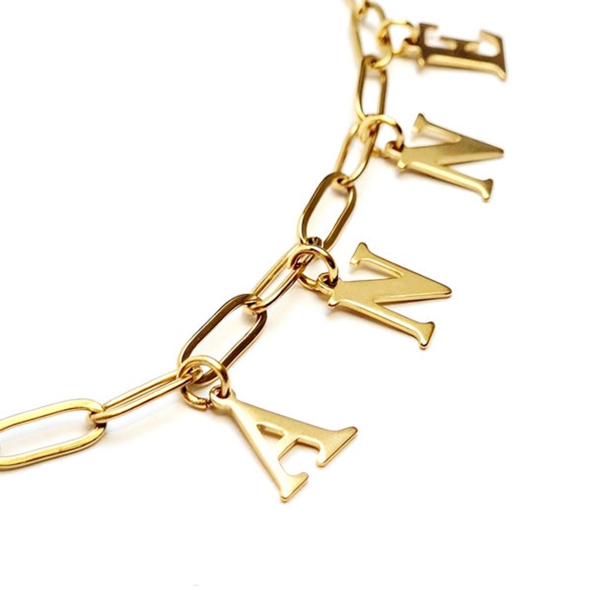 Paperclip schakelketting - Stainless Steel - Gepersonaliseerd - 9 letters - verguld - kleur goud - Damesketting - naamketting