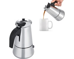 Dailygoods- Moka Koffiezetapparaat - Draagbaar - Roestvrij Staal - Ergonomische Greep - Inhoud 100/200/300/450 ml - Brede Bodem