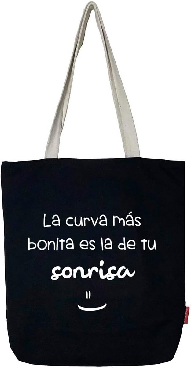 Ruime katoenen draagtas 38 cm - zwart, comfortabele schoudertas
