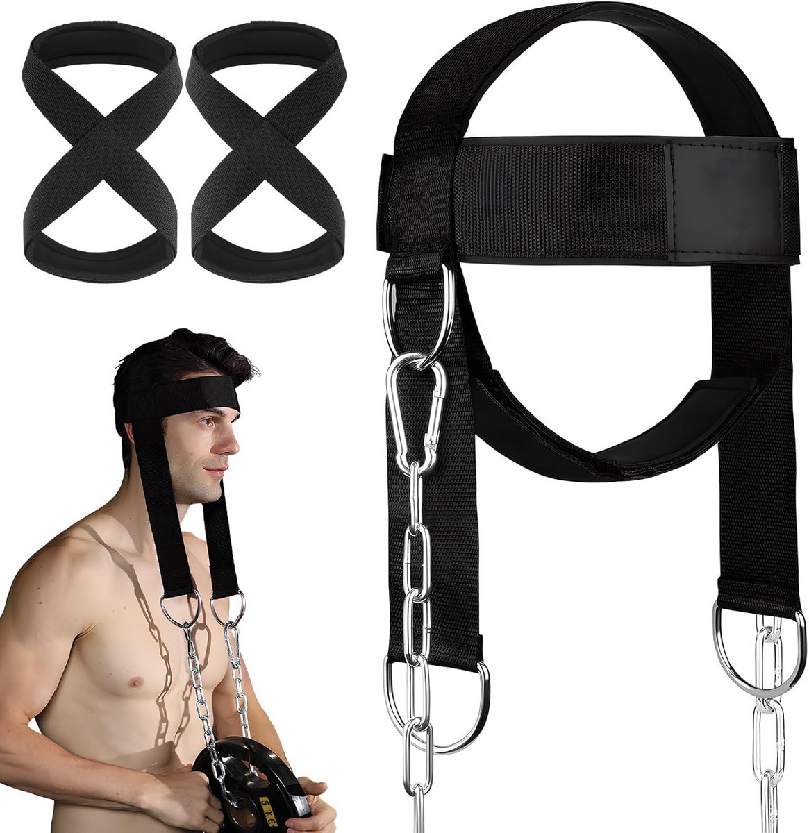 Verstelbare Nektrainer Riem met Gevoerde Band en Ketting - Krachttraining voor Neuspieren en Gewichtheffen