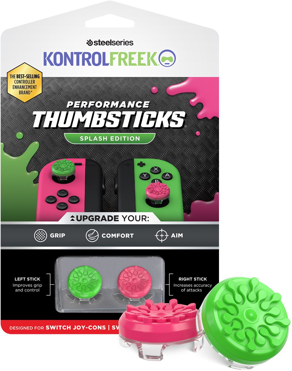 KontrolFreek Performance Thumbsticks - Switch 1 Joycon - Splash Groen/Roze