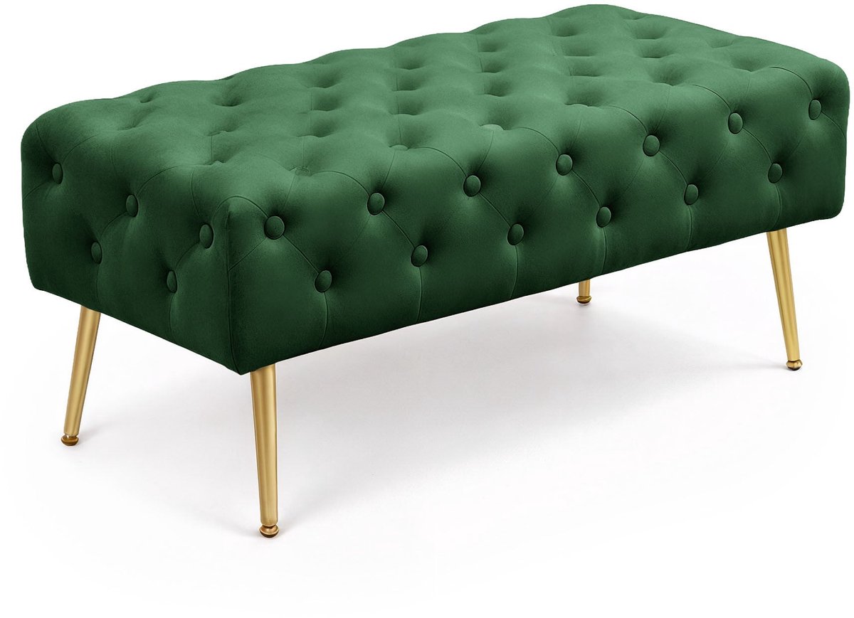 Gestoffeerde Bank MONACO 100 cm / Banken voor de Slaapkamer / Halbank / Bank met gewatteerd patroon / fluweel Bank met Gouden poten / Flesgroen
