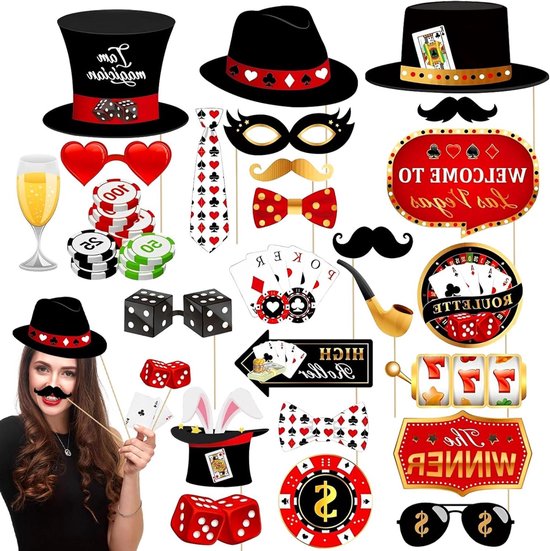 21 Accessoires Photo Thème Cinéma - Props Pour Fête, Anniversaire, Mariage - Moustache, Lunettes, Décorations - 2