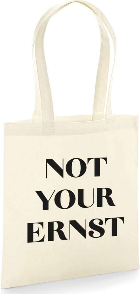 Jute tas met opdruk - 100% katoen - 10 liter - Lange handvatten 67 cm - Beige