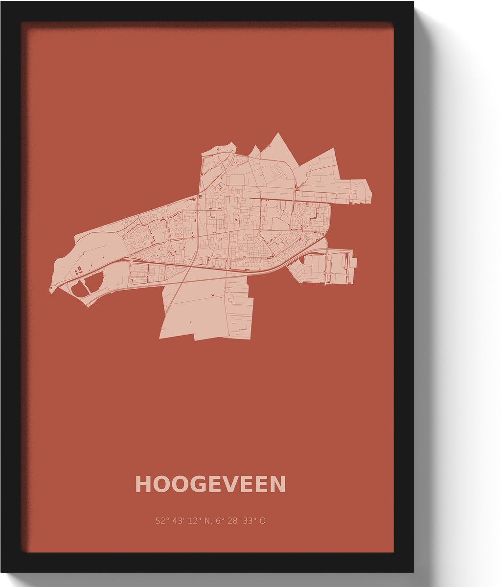 Poster Hoogeveen A3 - 30 x 42 cm - Rood (Exclusief Lijst)