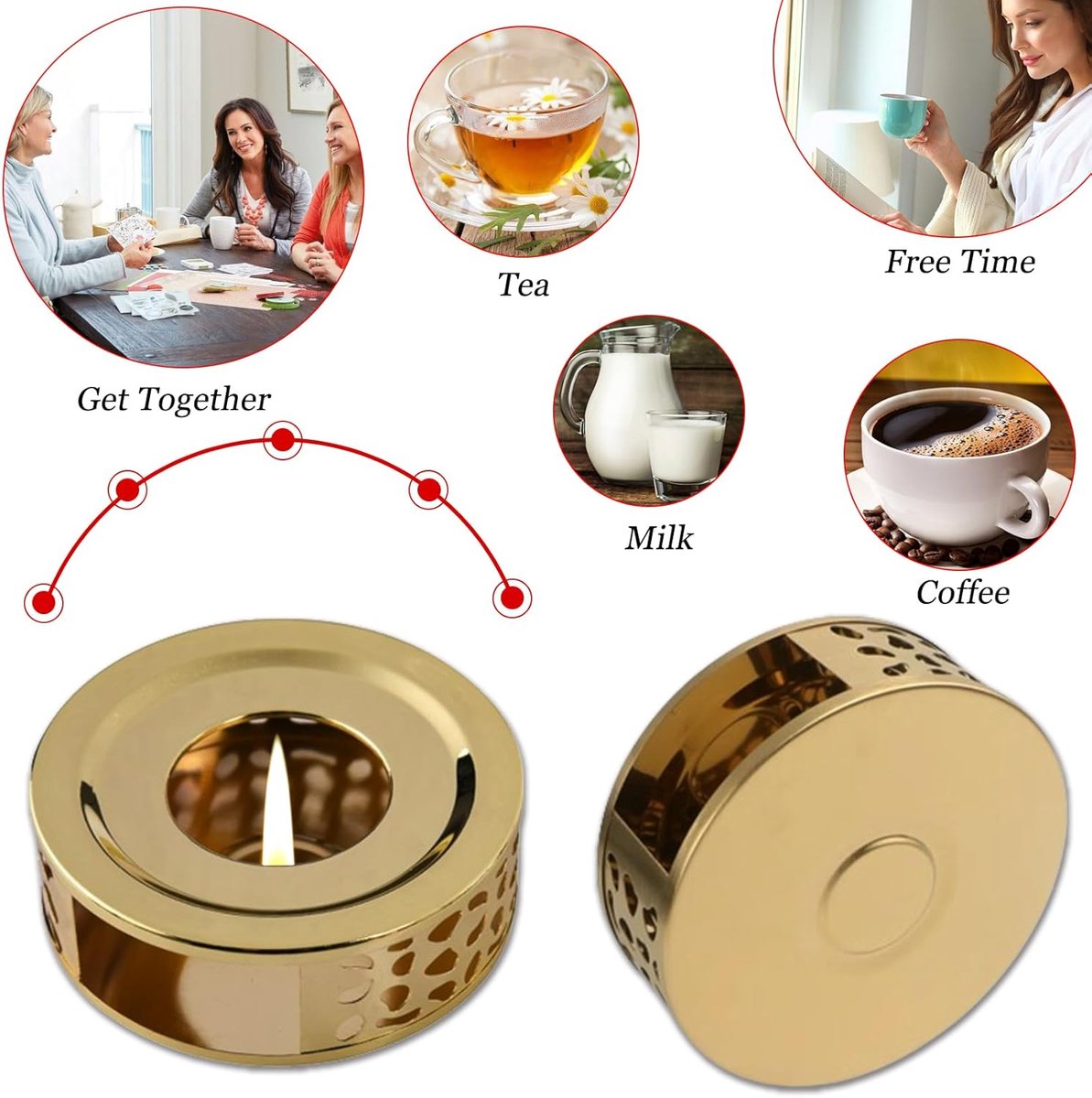 2 stuks theepot warmer - kandelaar - RVS - 15*15*5cm - met theelichthouder - Goud - kaarsenhouder - Koffie- en theewarmer - geschikt voor glazen, stalen en keramische theepotten en andere hittebestendige schalen — cadeau in Koken & Dineren - foto 2