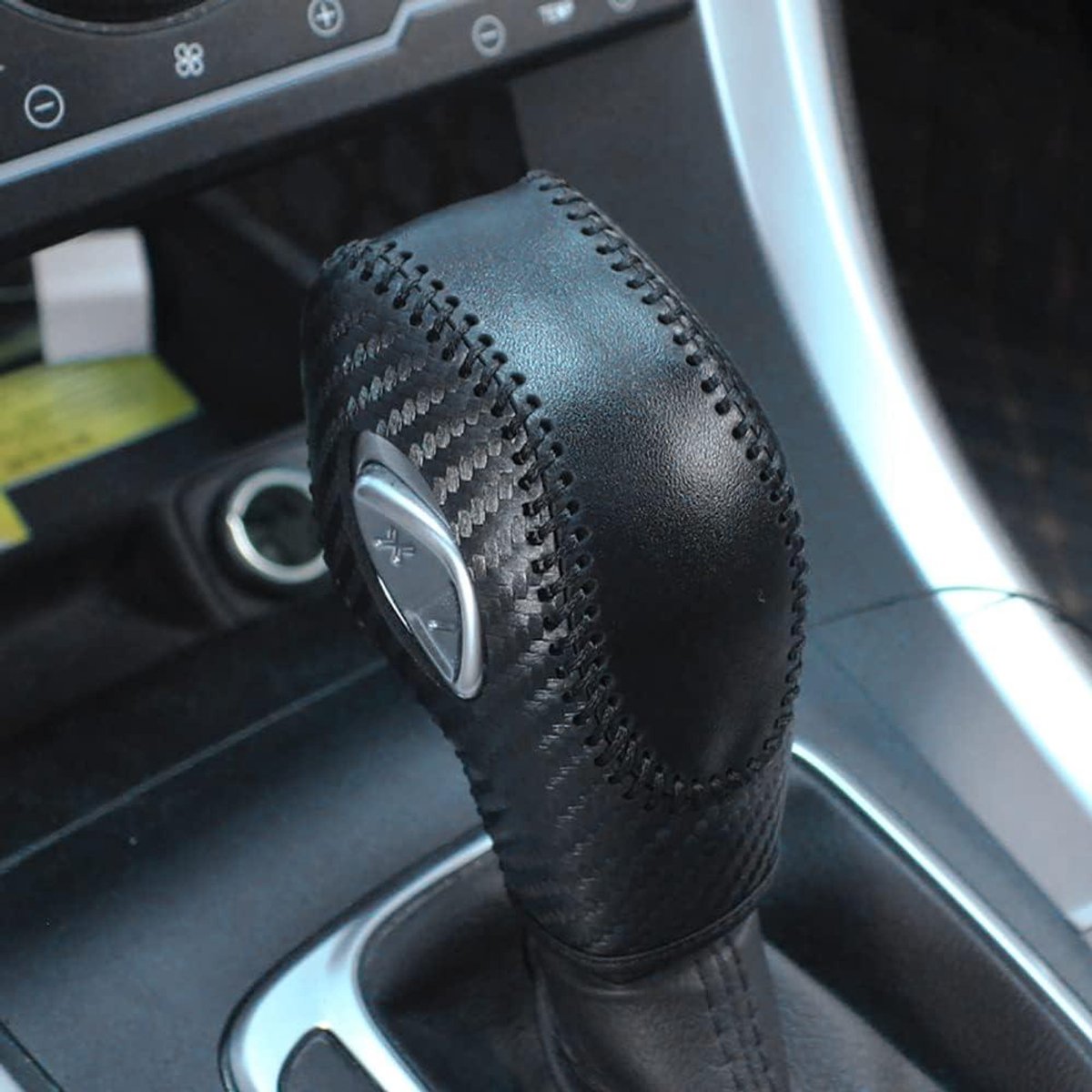 Ronte - Auto Gear Shift Knop Cover van Leer voor F0RD - Krasbestendig - Slijtvast - Antislip - Duurzaam - Koolstofvezel/Zwart