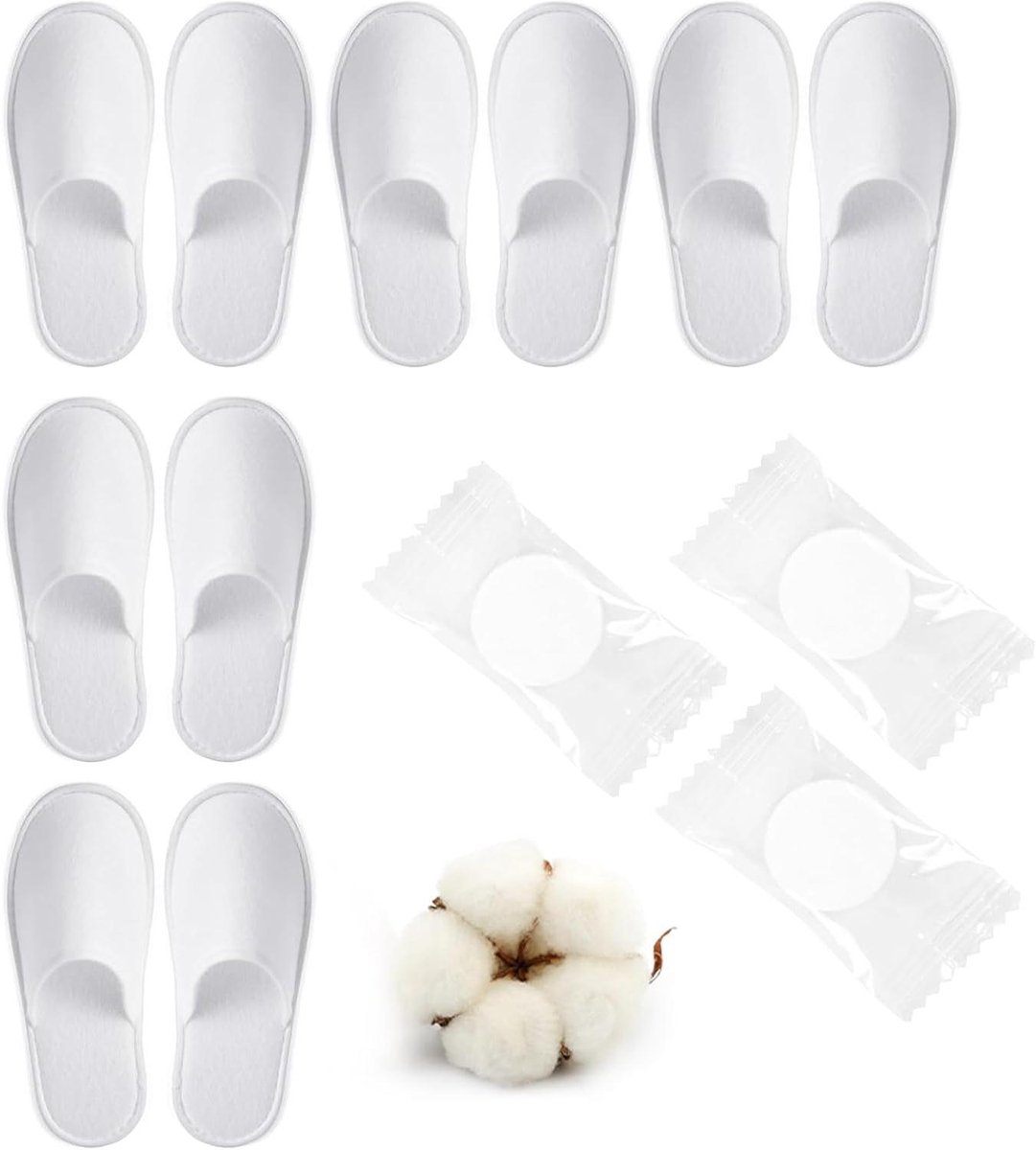 Ronte - Roze wegwerppantoffels voor hotel, spa en thuis - Antislip hotelslippers - Gastenpantoffels in universele maat - Inclusief gecomprimeerde handdoek - Set van 5 paar + 3 stuks - One Size - Wit.
