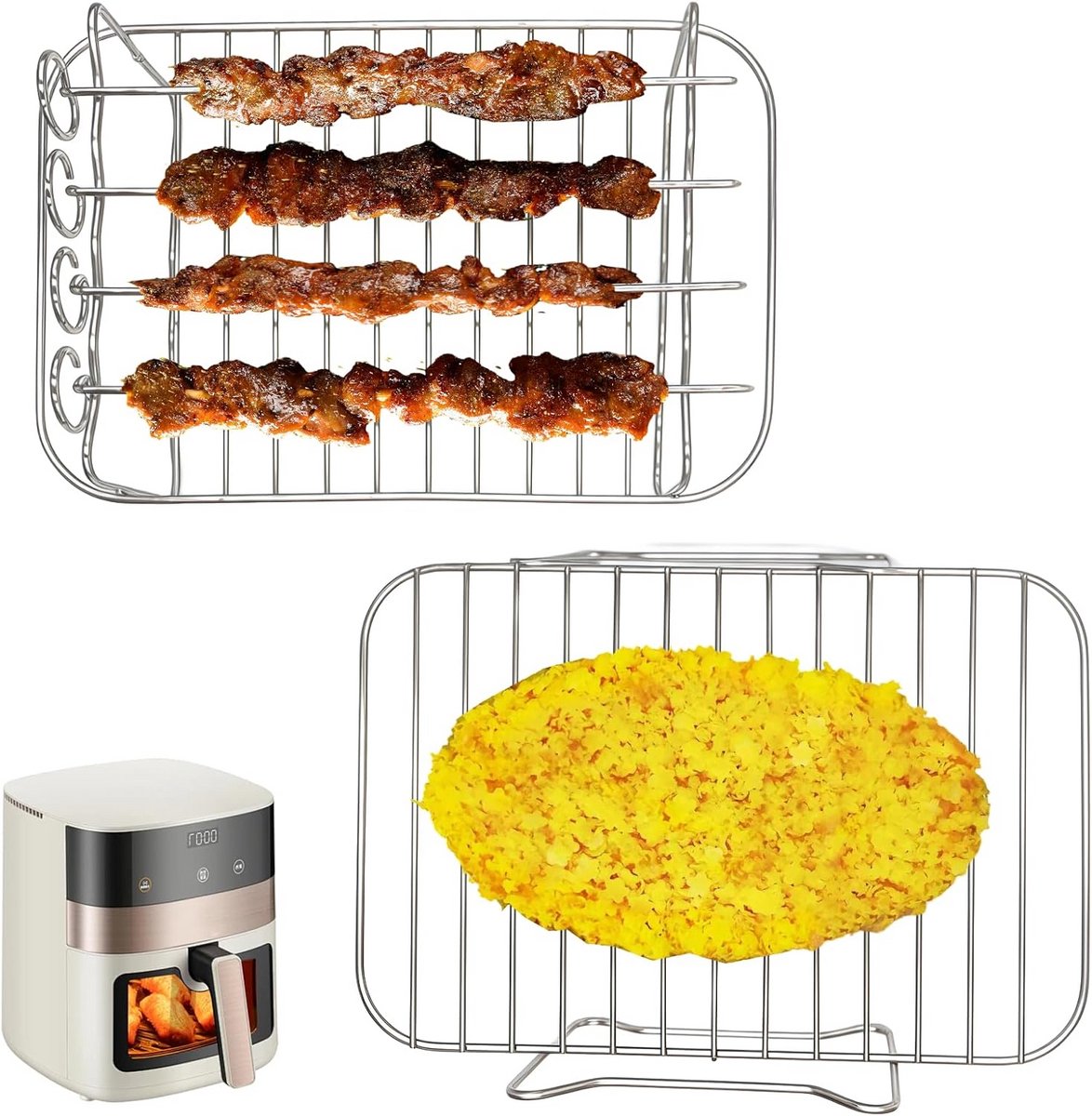 Airfryer grillrooster met spiesen, roestvrij staal