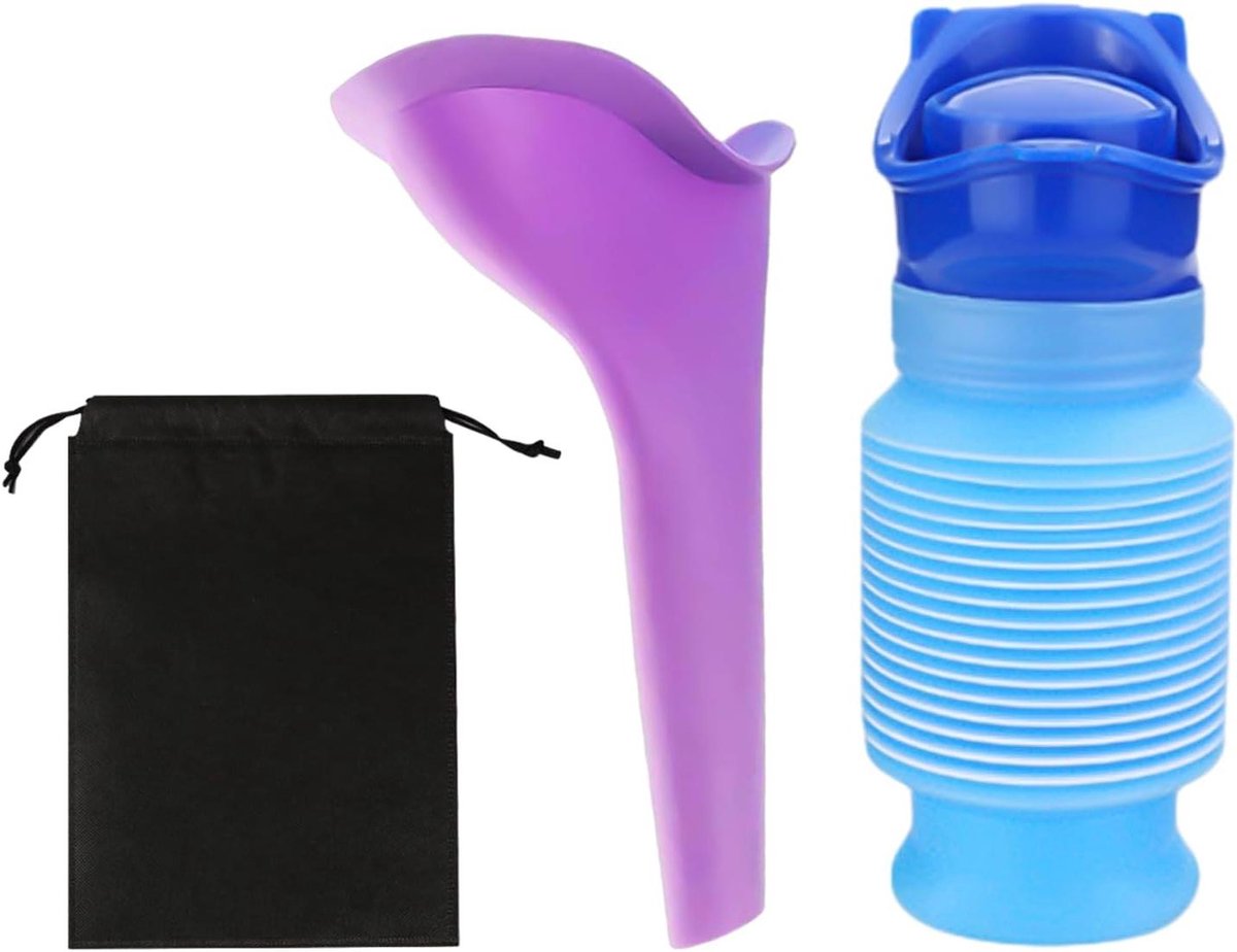 Ronte - Draagbare urinoirfles met trechter en opbergtas - Lekvrij noodurinoir voor mannen en vrouwen - Draagbaar toilet - Gemakkelijk voor onderweg.