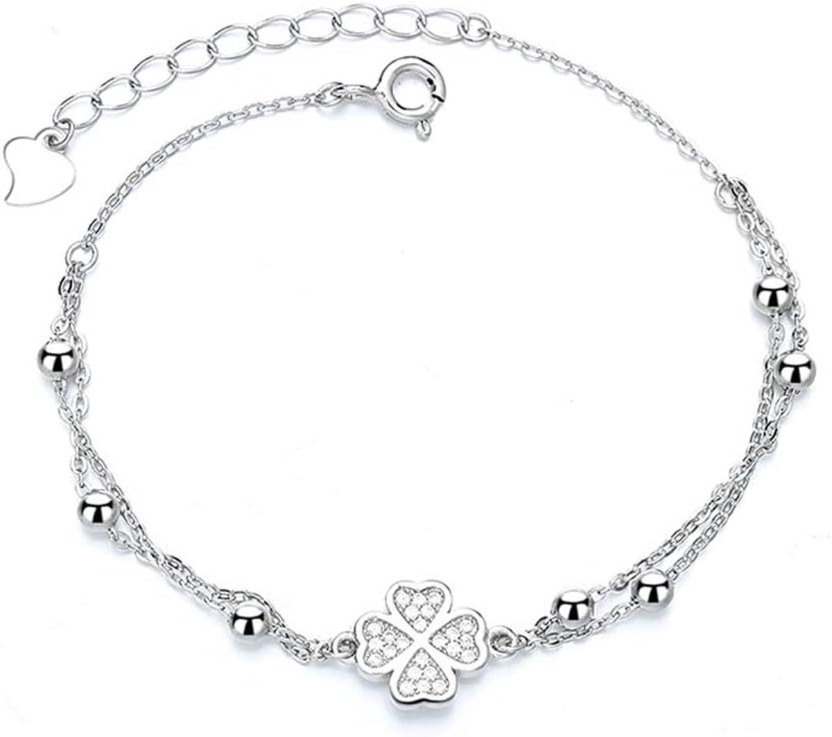 Ronte - Armband dames van 925 sterling zilver met klaverblad design, zirkonia, enkelbandje voor meisjes en kinderen, zirkonia cubic zirkonia, 19,5 cm lang.
