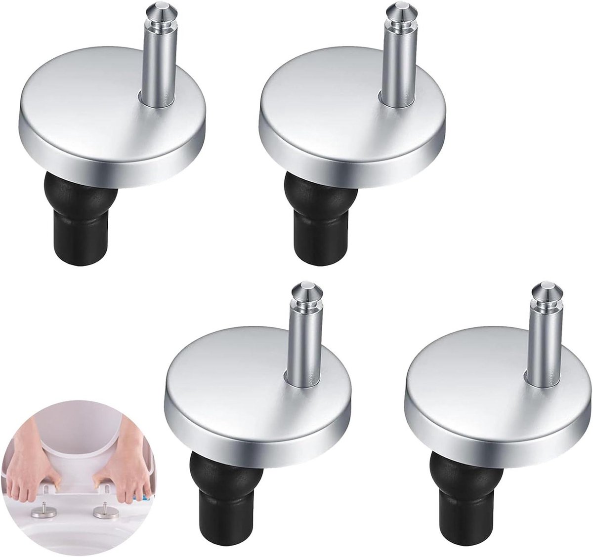 Ronte - Toiletbril Scharnieren Montageset 4 stuks, Quick Release, Universele Bevestigingen, Grijs Roestvrij Staal