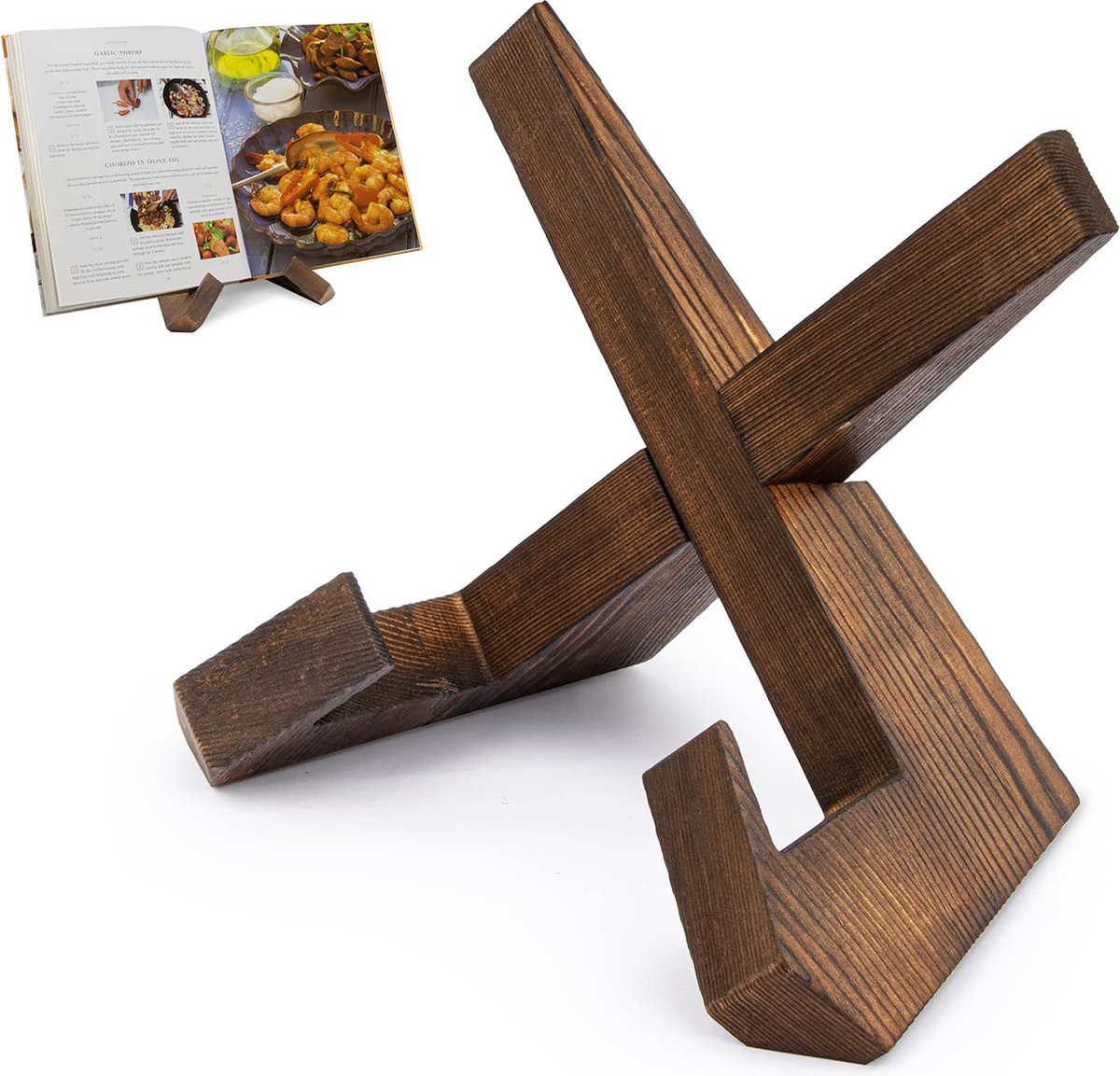 Houten boekenstandaard - Kookboekstandaard - Bruin - Boeken houder - Kookboek standaard - 16 x 13 x 11 cm - Receptenhouder - Boekhouder - Bordenstandaard - Kookboekhouder - Bordenhouder