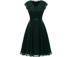 Dames Avondjurk Lang Chiffon Kant Vrouwtelijke Bruiloftsgalajurk Elegant Licht Getailleerde Pasvorm Korte Mouwen Galafeest Gala