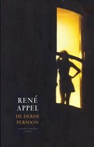 Vrouw silhouet bij een deur met geel licht. Titel: De derde persoon.