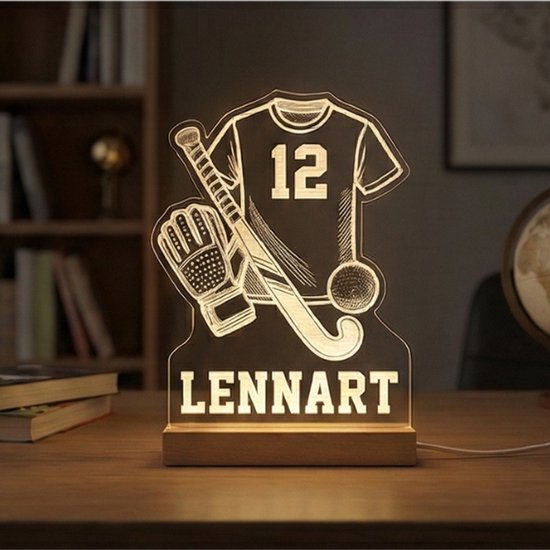 Gepersonaliseerde Hockey nachtlamp met Naam - LED Kinderkamer Lamp - USB (11,5x17cm) van Merkloos — afbeelding 4
