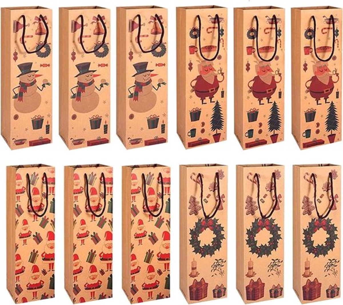 Geschenkzakjes voor wijnflessen - 12 stuks - premium kerst-wijnzakken met trekkoord - 36 x 13 x 8 cm