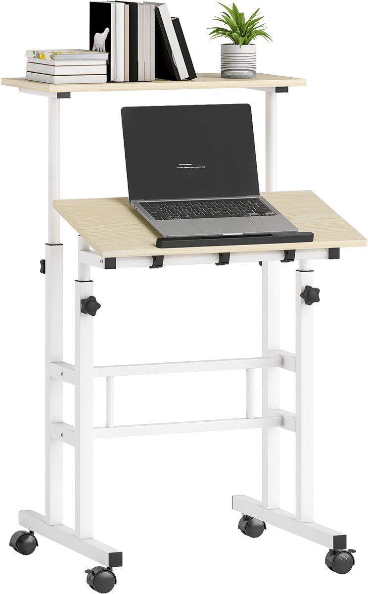 HOMCOM - Bureau met planken - Metaal, MDF - 60x60x120cm - Natuurlijk hout