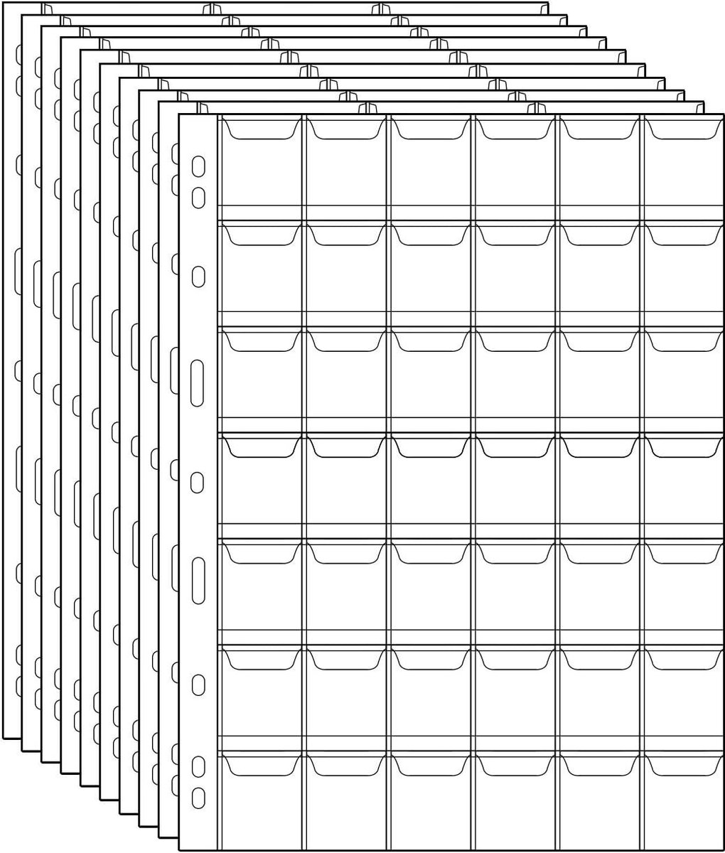 10 stuks - Muntenalbum - 42 vakjes per vel - munten verzamelmap - Standaard inlegvellen met 9 gaten voor munten - Verzamelhoesjes voor munten