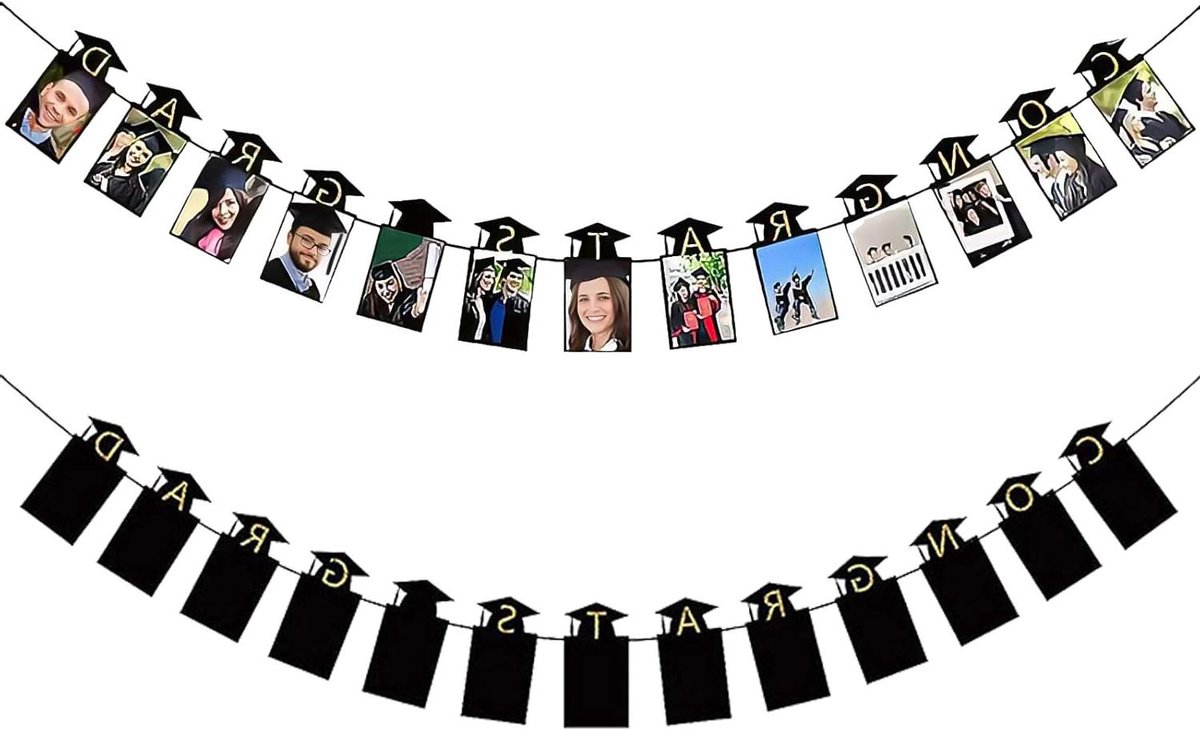 Ronte - Feest Decoratie Voor Afstuderen - Gefeliciteerd Slinger Banner Met Foto's - Trots Op Je - Gouden Vlaggenlijn