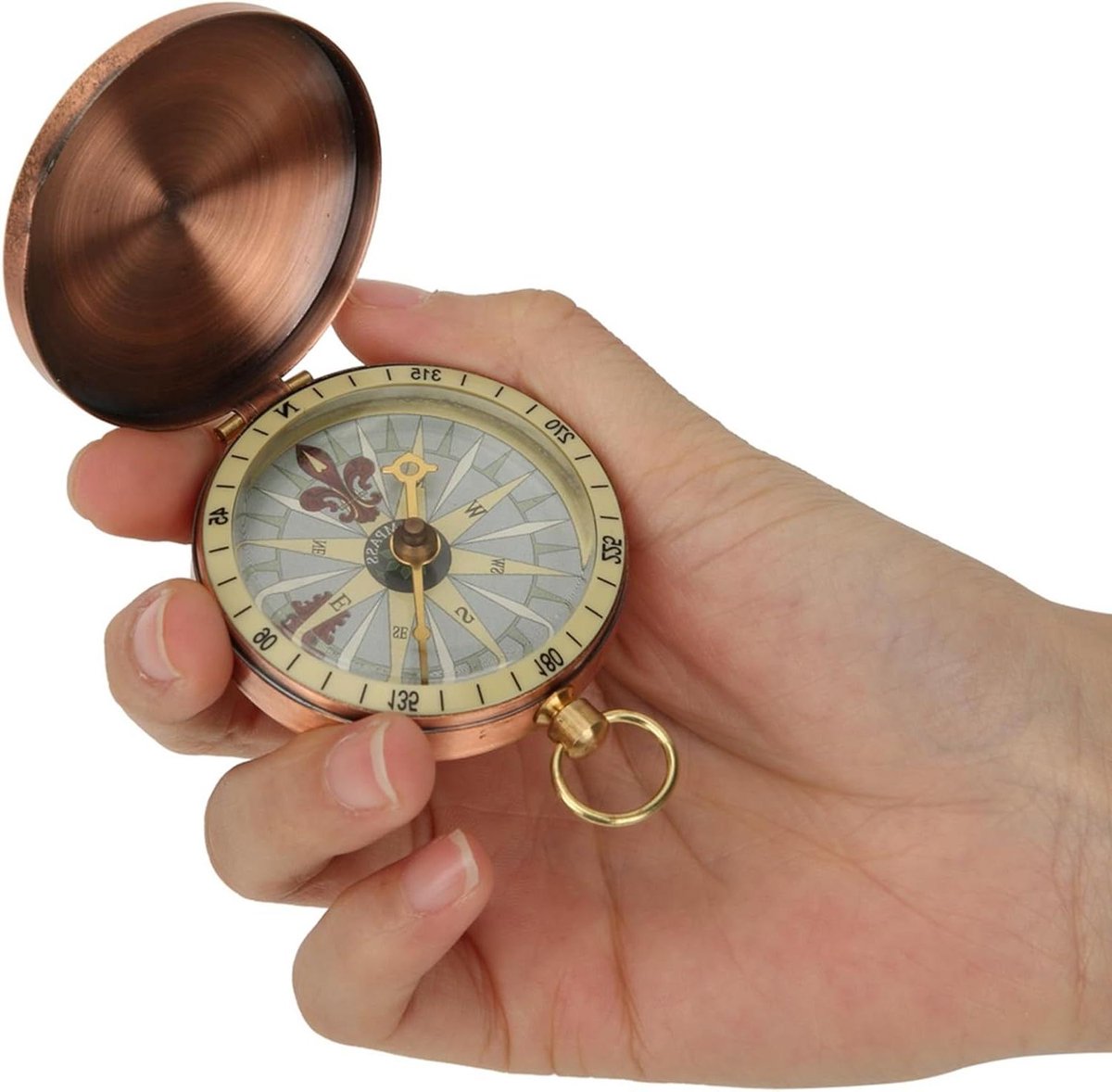 Ronte - Vintage retro metalen koperen flip cover zakhorloge kompas voor kamperen en wandelen met lichtgewicht ontwerp.