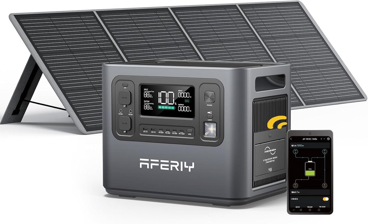 2400W Draagbare Zonne-energie Generator met 200W Opvouwbaar Zonnepaneel - 4800W Piekkracht - 2048Wh LiFePO4 Batterij - Ideaal voor Kamperen - Stroomuitval en Buitenactiviteiten