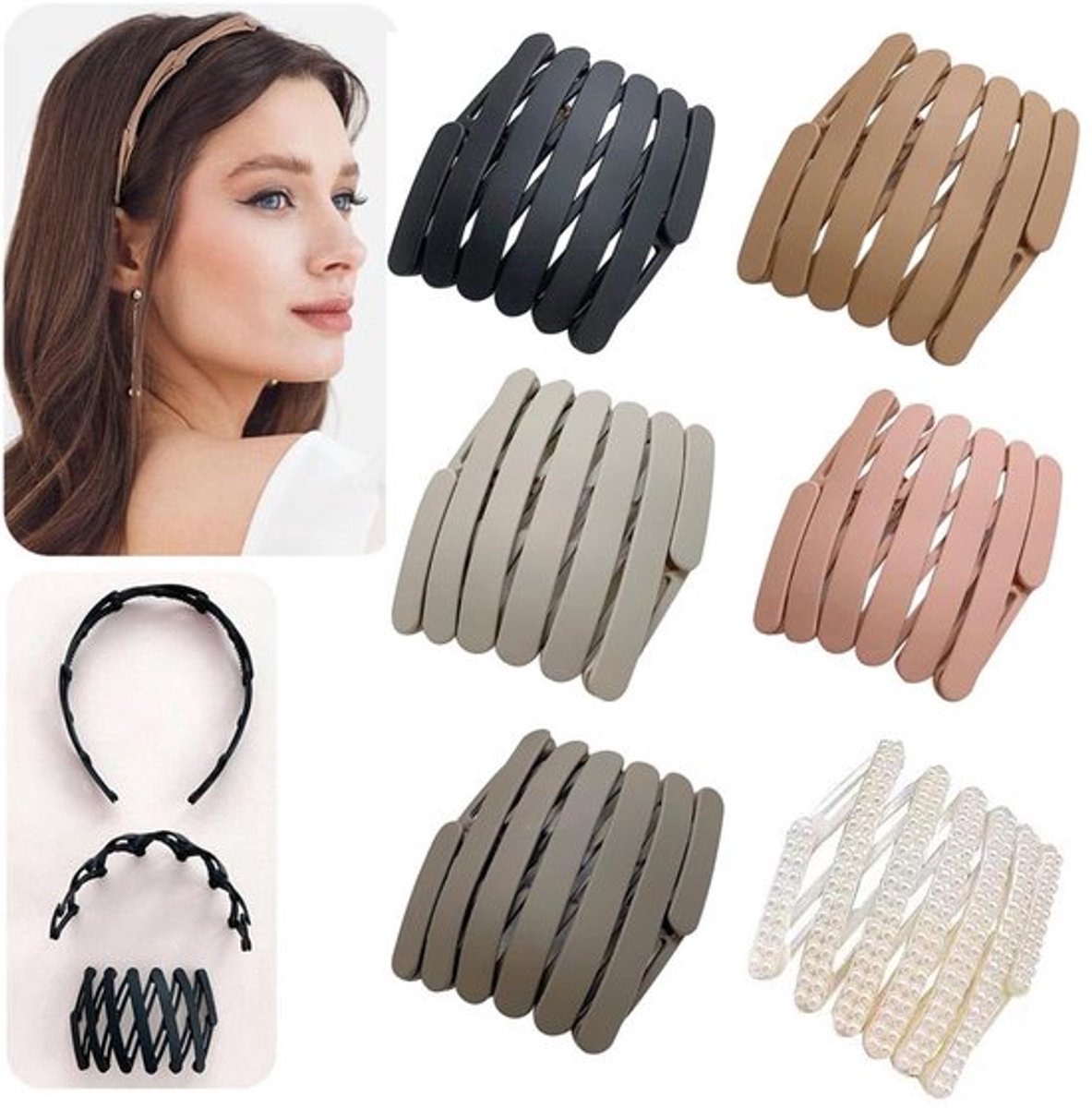 6 Pcs Foldable Headbands, Retractable Headband, Spring Wavy Headband, Non-Slip, Compact Portable Adjustable Hair Hoop for Women Girl Wash Makeup Travel Outdoor, Fashion