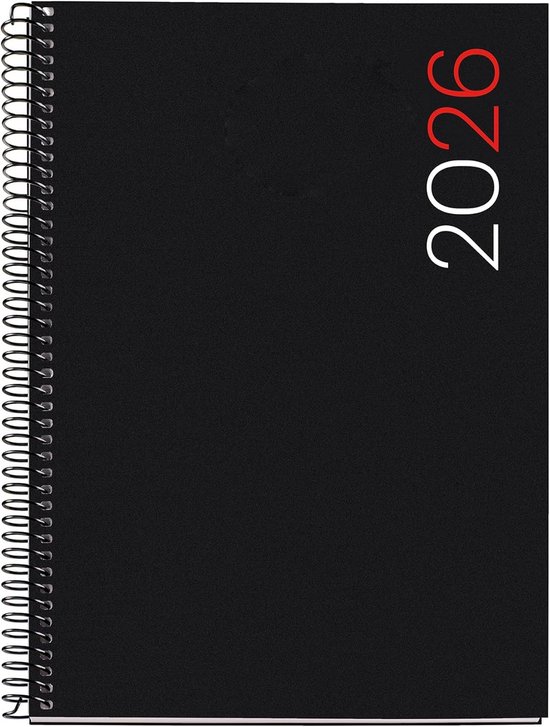 Miquelrius - Agenda 2026 día por página, Similar A5 (155 x 213 mm), Planificación diaria, Cubierta rígida cartón, Espiral, Cierre goma elástica, Papel 80 g/m², Español-EN-PT, Anémona