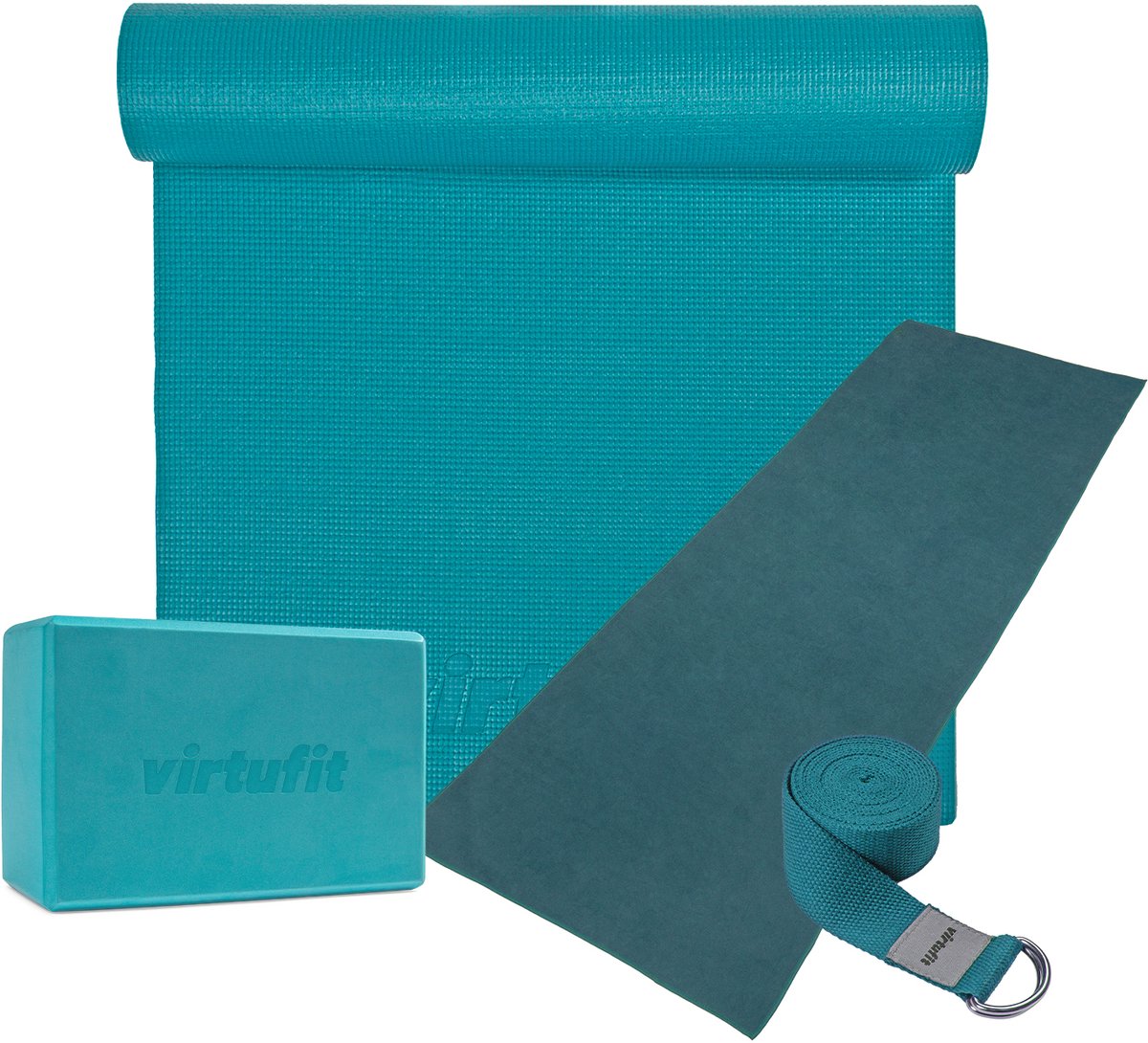 VirtuFit Premium Yoga Kit - 4-Delig - Inclusief Yoga Blok, Yoga Mat, Yoga Riem en Yoga Handdoek - Ocean Green