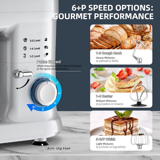 Multifunctionele Keukenmachine 1500 W - 5,5 L - 6 Snelheden - Planetaire Menging - Met Deeghaak en Garde van Merkloos — afbeelding 2