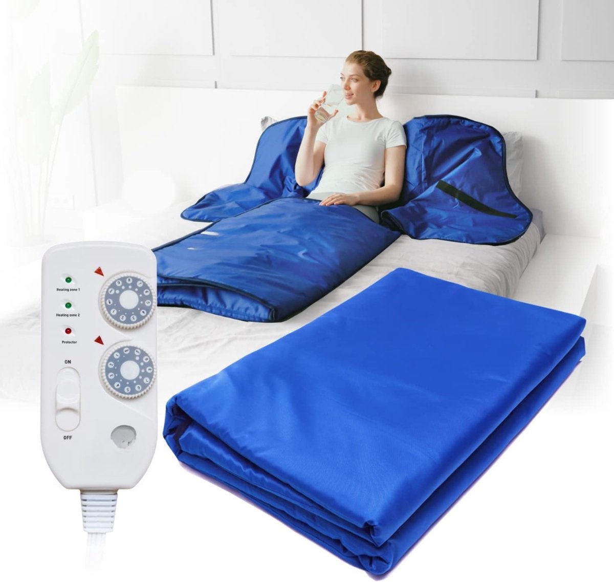 VIN® Professionele Infrarood Deken - tot 55° - 220x180cm - Infrarooddeken - Afstandsbediening - Infraroodtherapie - Fibromyalgie - Warmte Deken - Pijnverlichting - Elektrische Deken - Sauna deken - Blauw