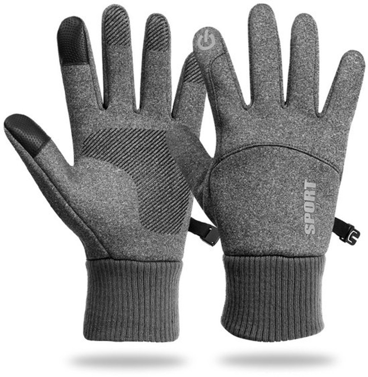 Waterdichte Touchscreen Fietshandschoenen - Antislip & Winddicht - Winterhandschoenen Sport - stof lichtgrijs - Maat L