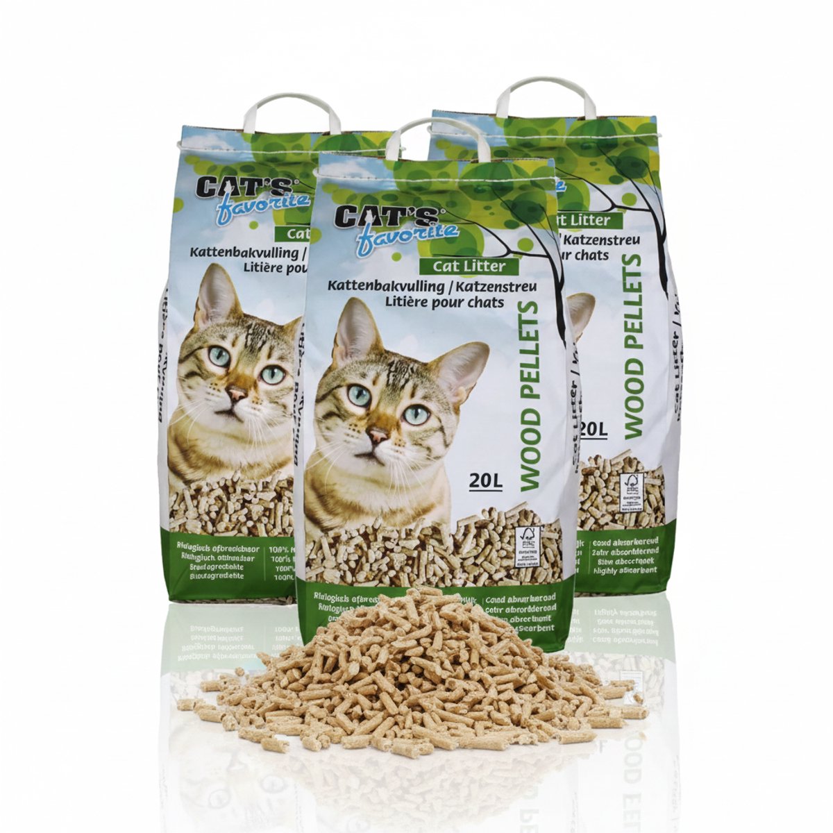 RHRQuality Kattenbakvulling – Bio Houtkorrels 60L – Natuurlijke Kattenbak Vulling – Biologisch Afbreekbaar – Geurabsorberend & Stofvrij – Voor Alle Katten – GFT Geschikt